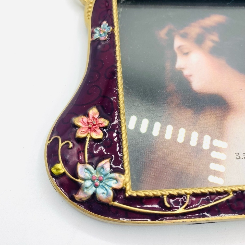 Jeweled Butterfly Enamel Picture Frame β Purse Shaped Vintage Style Glam 3.5x3.5 - Picture 3 of 7